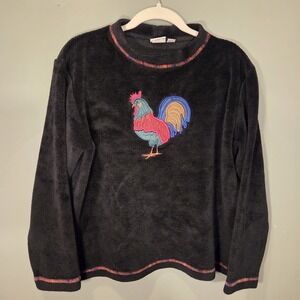 Vintage Sutton's Stitchwear Velour Embroidered Rooster‎ Sweater, Women's Size L